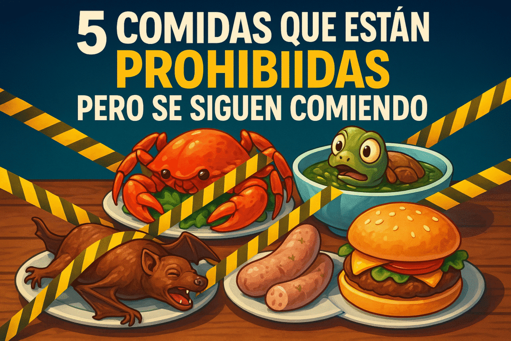 Imagen generada con IA para el artículo 5 comidas que están prohibidas pero se siguen comiendo