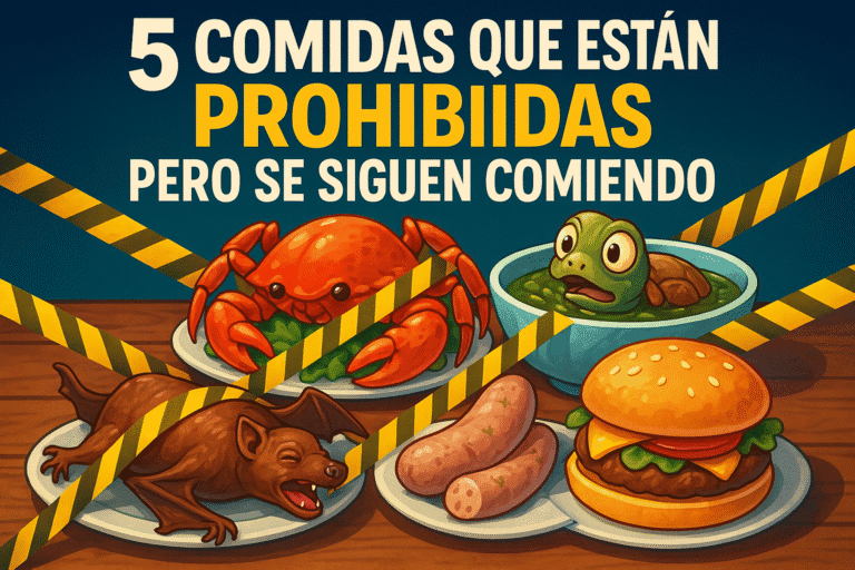 Imagen generada con IA para el artículo 5 comidas que están prohibidas pero se siguen comiendo
