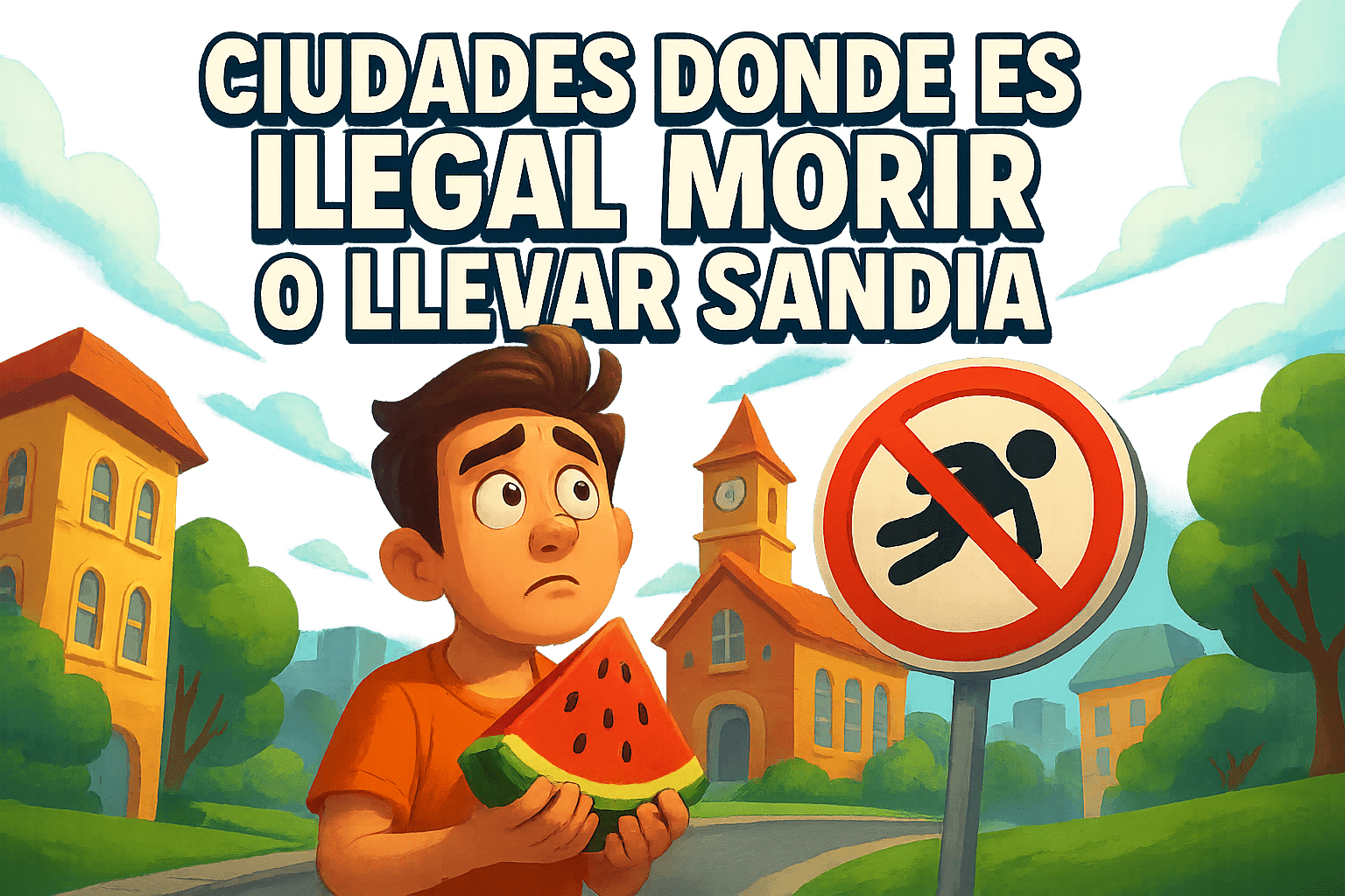 Ciudades donde es ilegal morir o llevar sandía 1 Imagen generada con IA para el artículo Ciudades donde es ilegal morir o llevar sandía