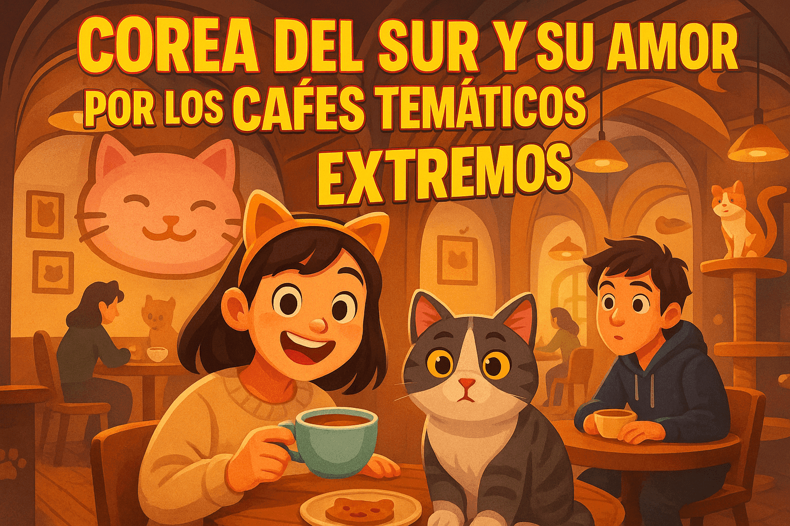 Imagen generada con IA para el artículo Corea del Sur y su amor por los cafés temáticos extremos