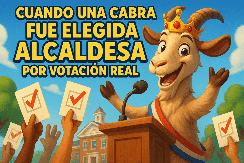 Imagen generada con IA para el artículo Cuando una cabra fue elegida alcaldesa por votación real