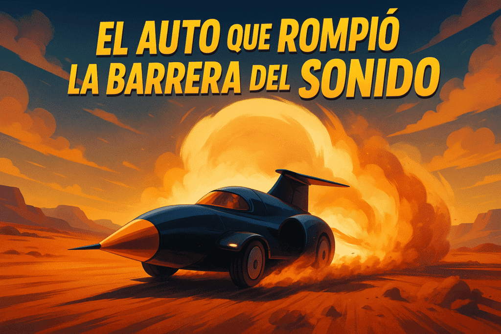 Imagen generada con IA para el artículo El auto que rompió la barrera del sonido