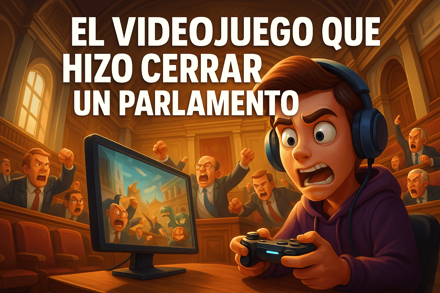 El videojuego que hizo cerrar un parlamento 1 Imagen generada con IA para el artículo El videojuego que hizo cerrar un parlamento