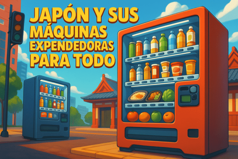 Imagen generada con IA para el artículo Japón y sus máquinas expendedoras para todo