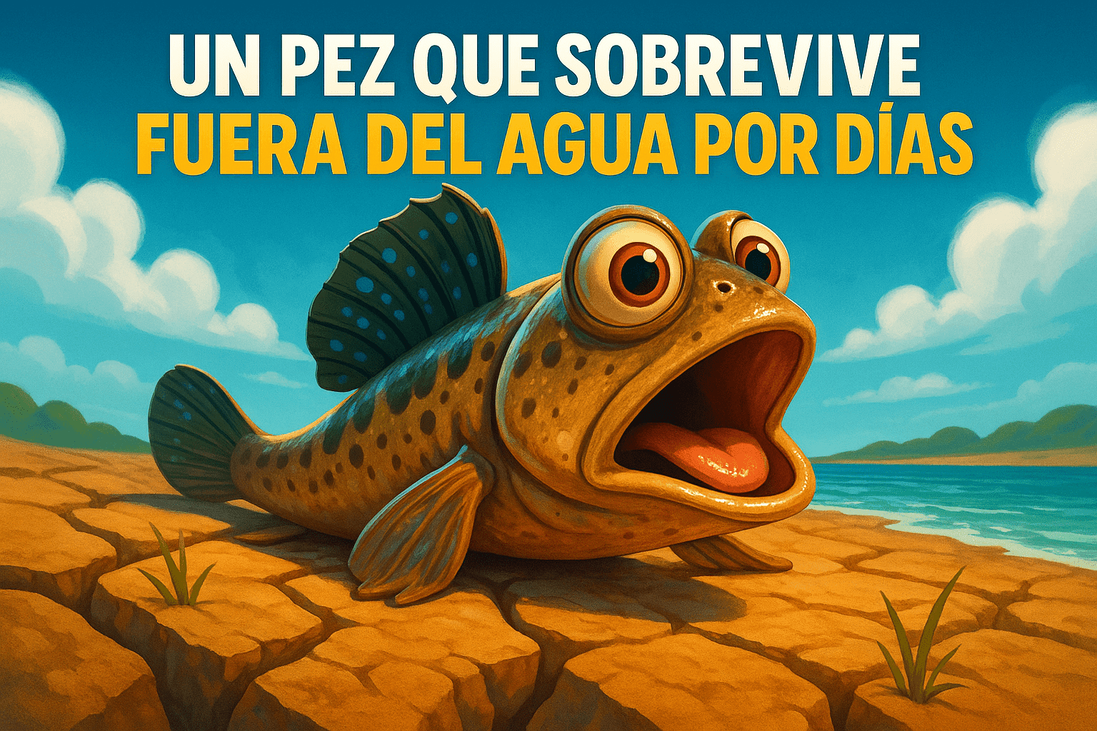 Imagen generada con IA para el artículo Un pez que sobrevive fuera del agua por días