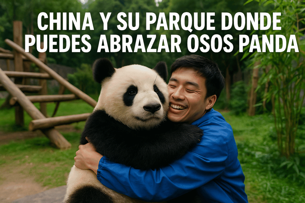 Imagen generada con IA para el artículo China y su parque donde puedes abrazar osos panda
