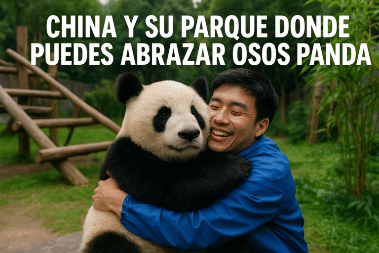 Imagen generada con IA para el artículo China y su parque donde puedes abrazar osos panda
