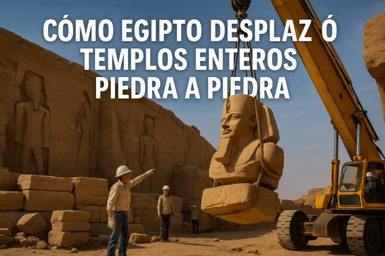 Imagen generada con IA para el artículo Cómo Egipto desplazó templos enteros piedra a piedra