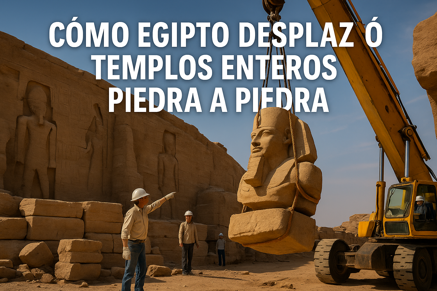 Imagen generada con IA para el artículo Cómo Egipto desplazó templos enteros piedra a piedra