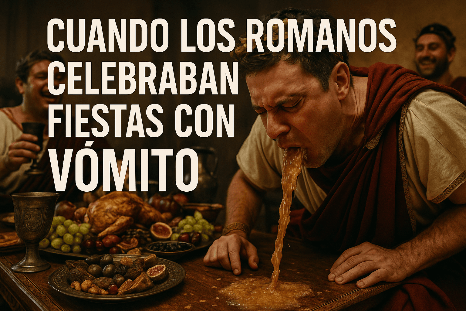 Imagen generada con IA para el artículo Cuando los romanos celebraban fiestas con vómito