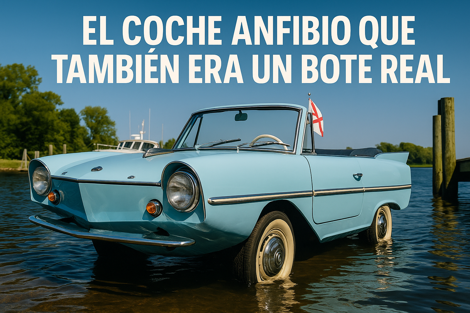 Imagen generada con IA para el artículo El coche anfibio que también era un bote real