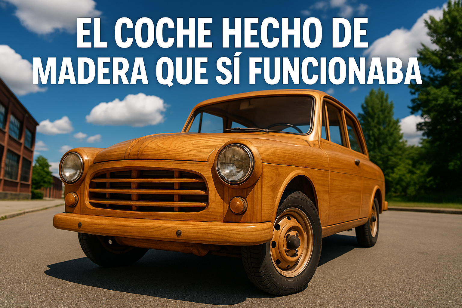 Imagen generada con IA para el artículo El coche hecho de madera que sí funcionaba