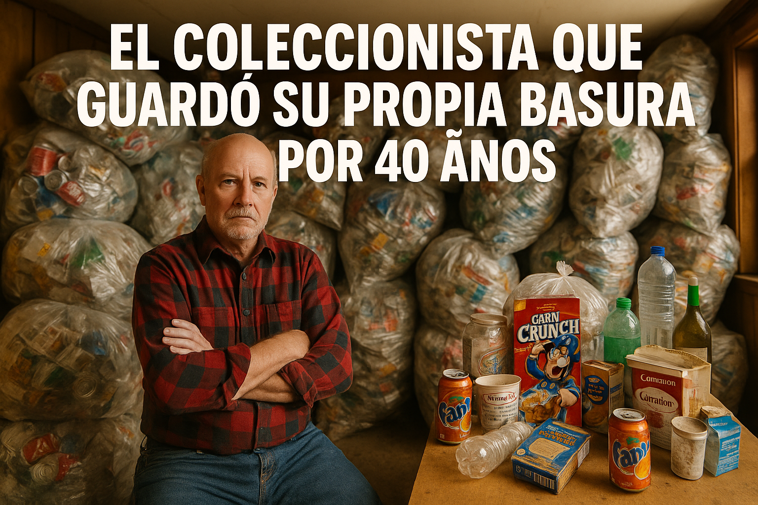 Imagen generada con IA para el artículo El coleccionista que guardó su propia basura por 40 años