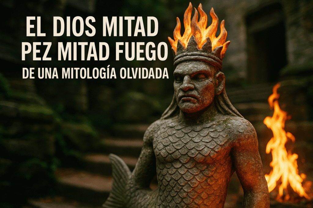Imagen generada con IA para el artículo El dios mitad pez mitad fuego de una mitología olvidada