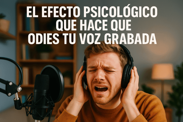 Imagen generada con IA para el artículo El efecto psicológico que hace que odies tu voz grabada