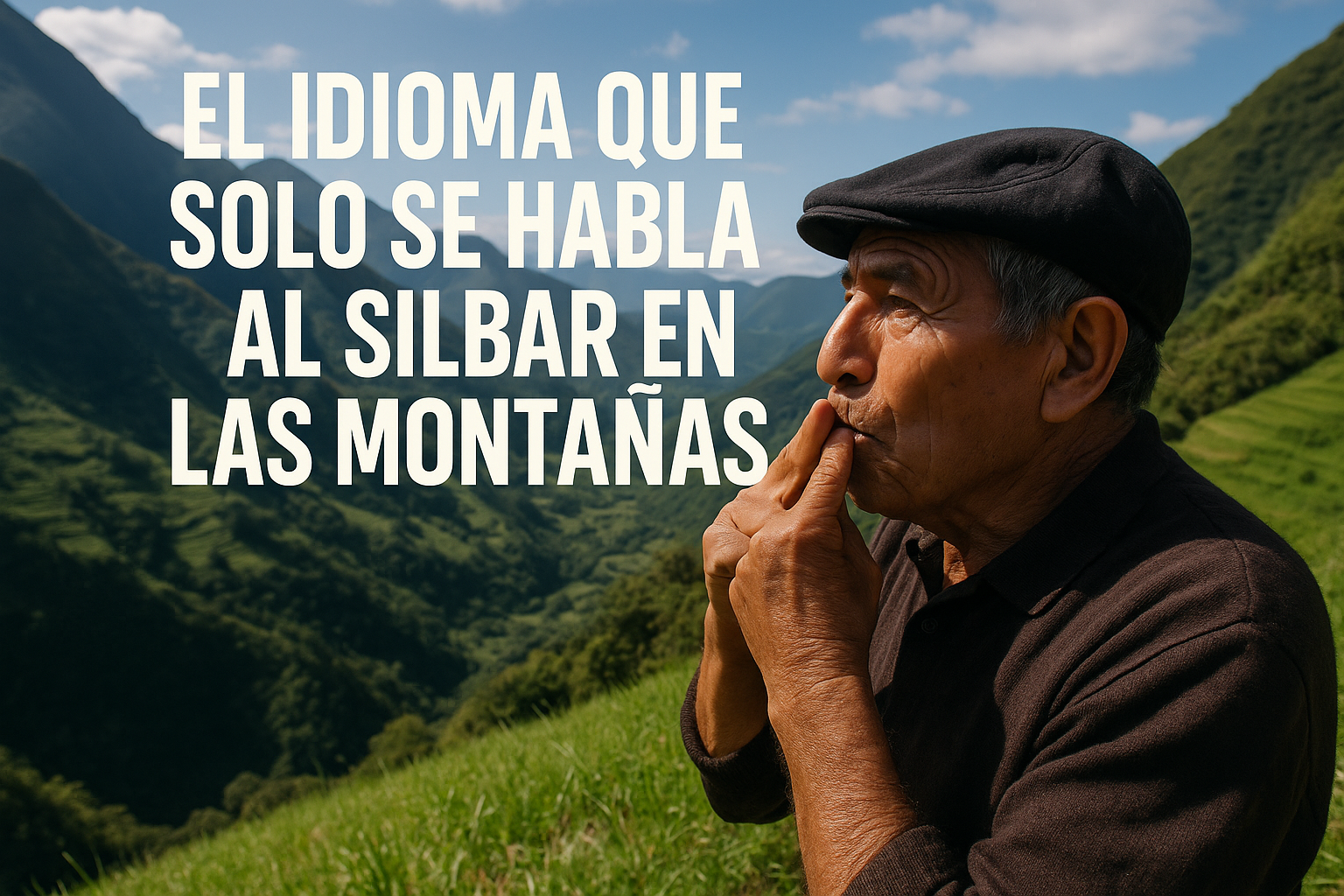 Imagen generada con IA para el artículo El idioma que solo se habla al silbar en las montañas