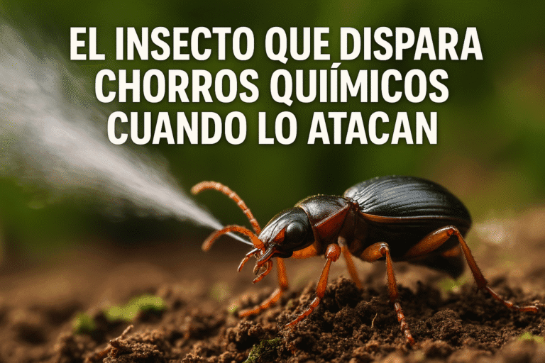 Imagen generada con IA para el artículo El insecto que dispara chorros químicos cuando lo atacan