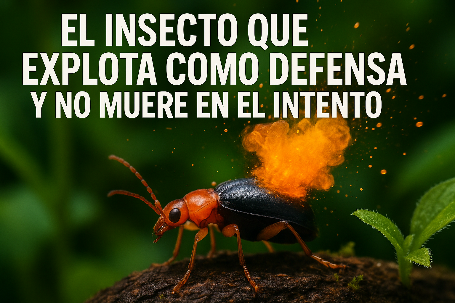 Imagen generada con IA para el artículo El insecto que explota como defensa y no muere en el intento
