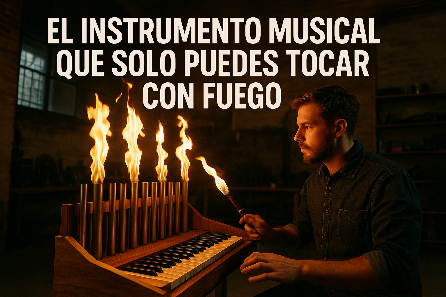 Imagen generada con IA para el artículo El instrumento musical que solo puedes tocar con fuego