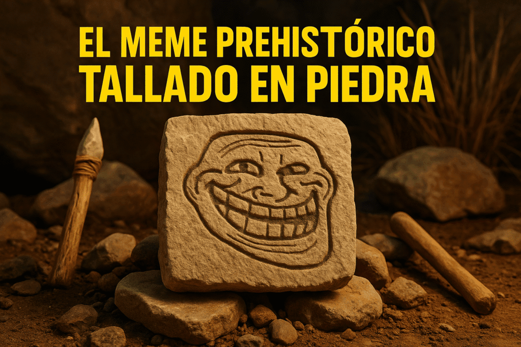El meme prehistórico tallado en piedra 1 Imagen generada con IA para el artículo El meme prehistórico tallado en piedra