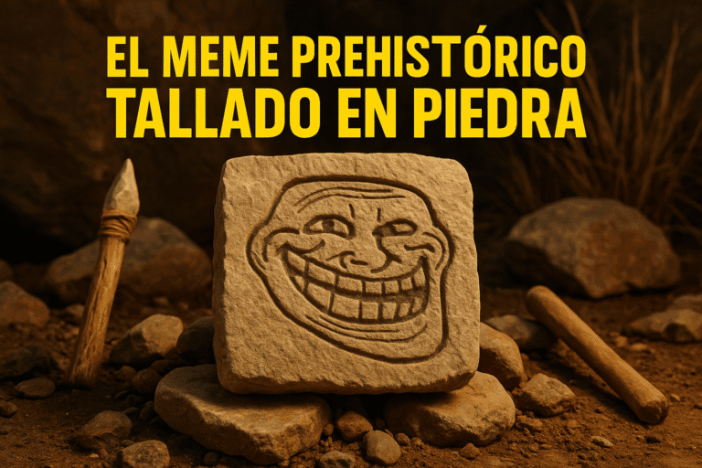 Imagen generada con IA para el artículo El meme prehistórico tallado en piedra