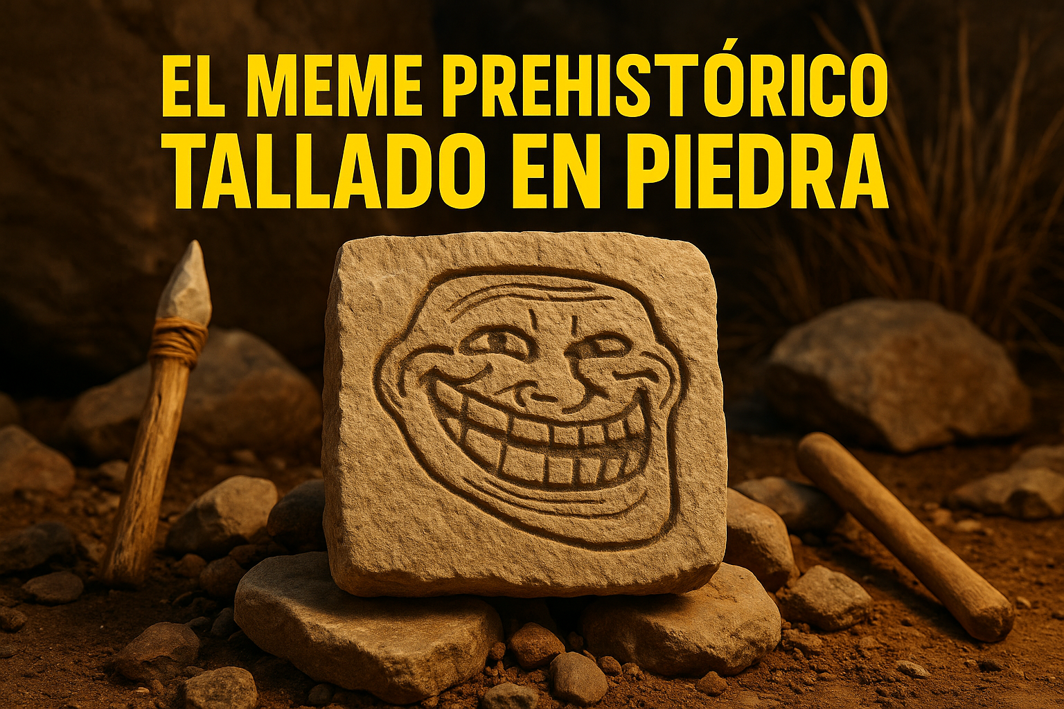Imagen generada con IA para el artículo El meme prehistórico tallado en piedra