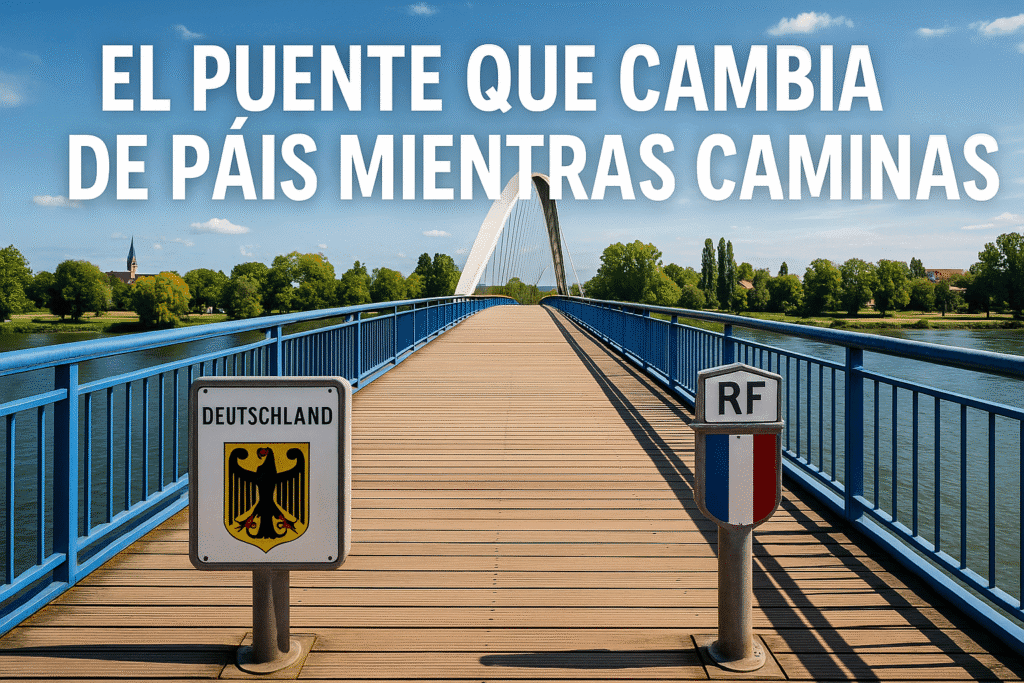Imagen generada con IA para el artículo El puente que cambia de país mientras caminas