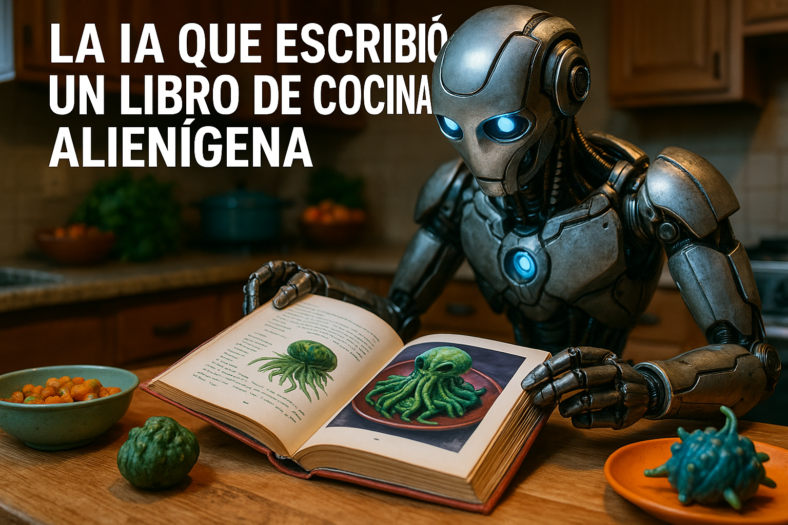 Imagen generada con IA para el artículo La IA que escribió un libro de cocina alienígena