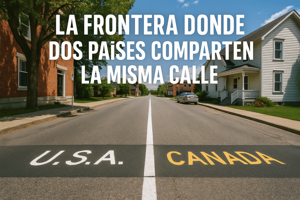 Imagen generada con IA para el artículo La frontera donde dos países comparten la misma calle