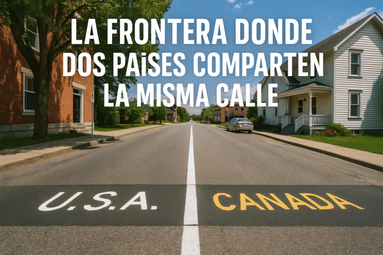 Imagen generada con IA para el artículo La frontera donde dos países comparten la misma calle