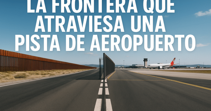 La frontera que atraviesa una pista de aeropuerto