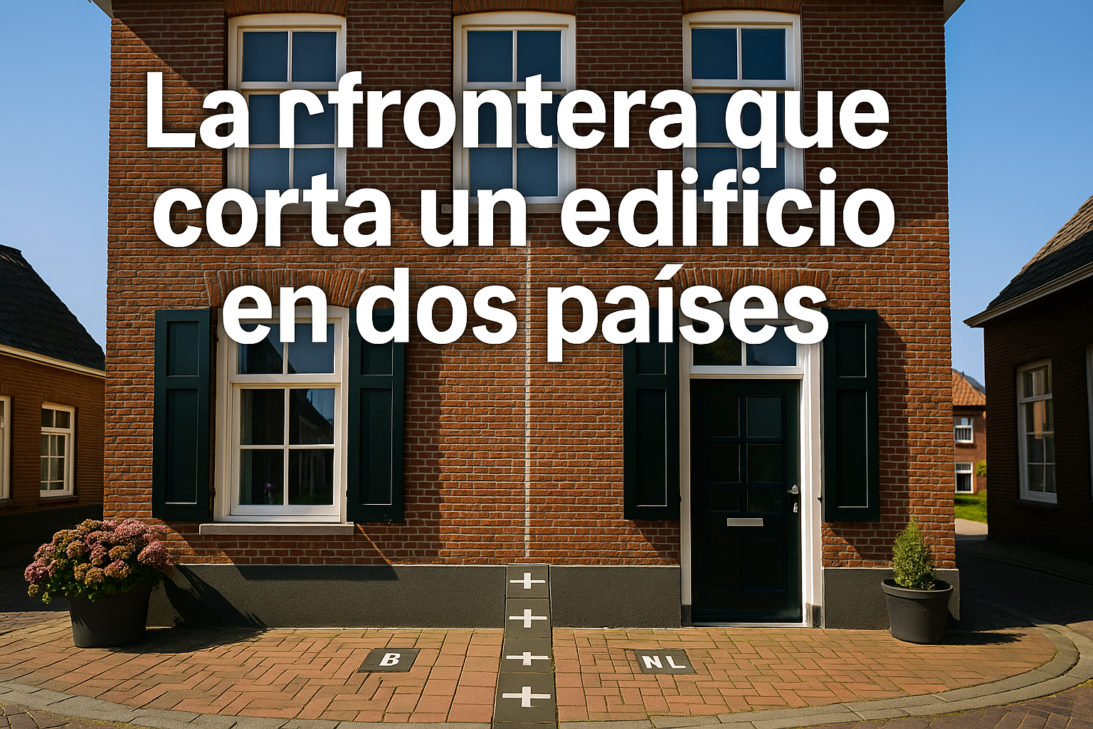 Imagen generada con IA para el artículo La frontera que corta un edificio en dos países