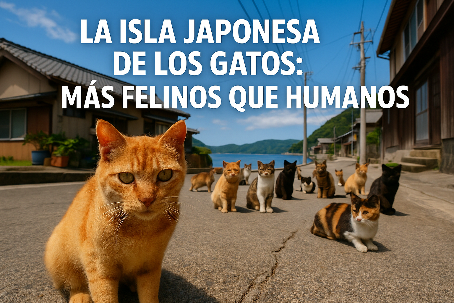 Imagen generada con IA para el artículo La isla japonesa de los gatos: más felinos que humanos