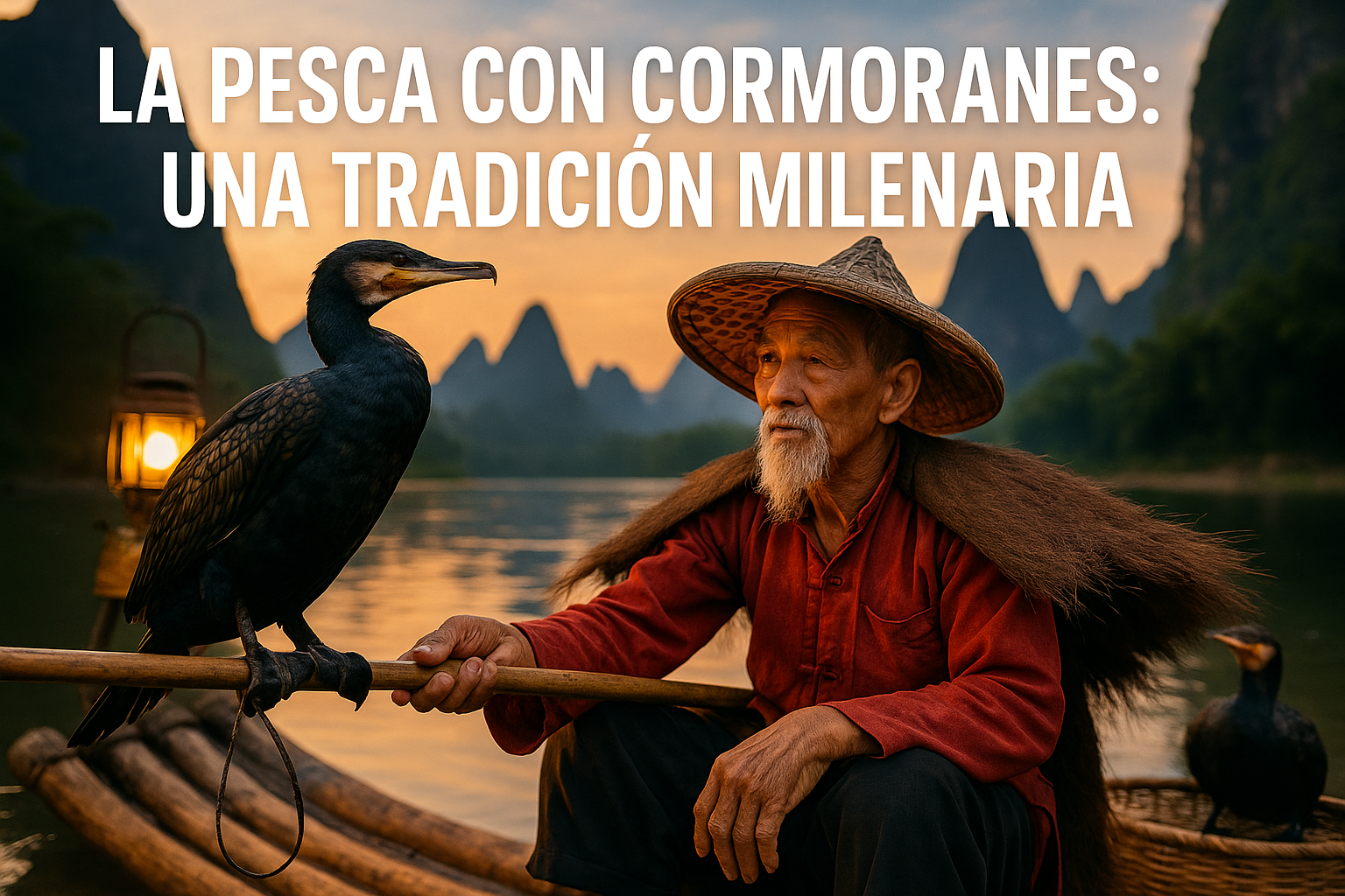 Imagen generada con IA para el artículo La pesca con cormoranes: una tradición milenaria