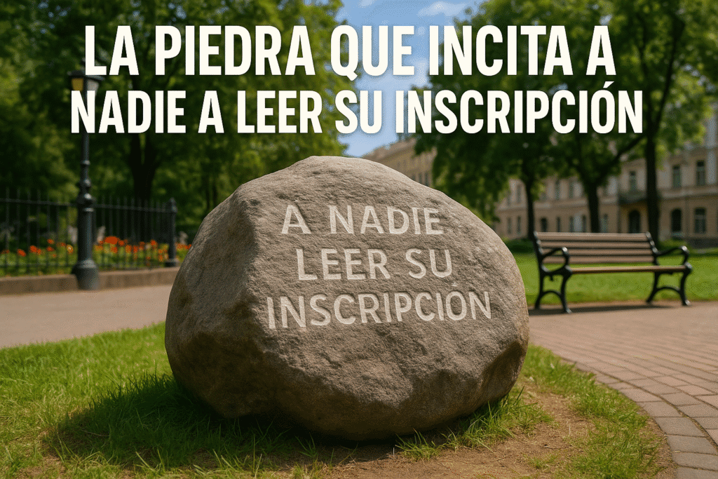 Imagen generada con IA para el artículo La piedra que incita a nadie a leer su inscripción