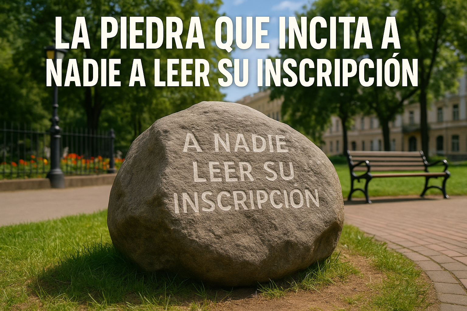 Imagen generada con IA para el artículo La piedra que incita a nadie a leer su inscripción