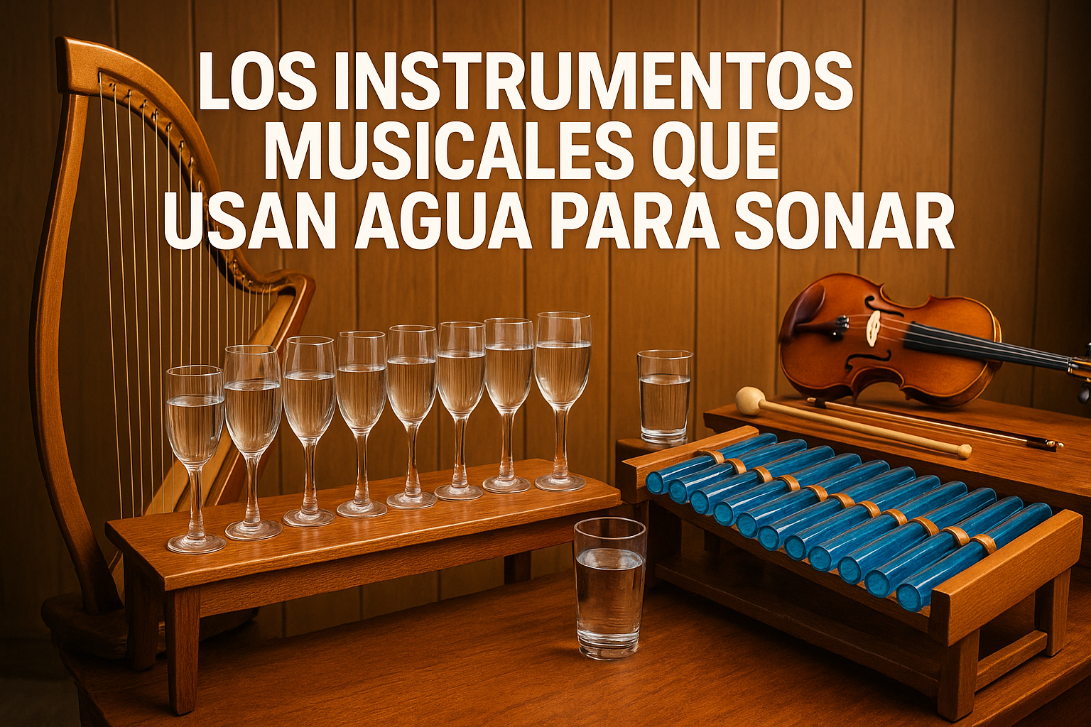 Imagen generada con IA para el artículo Los instrumentos musicales que usan agua para sonar
