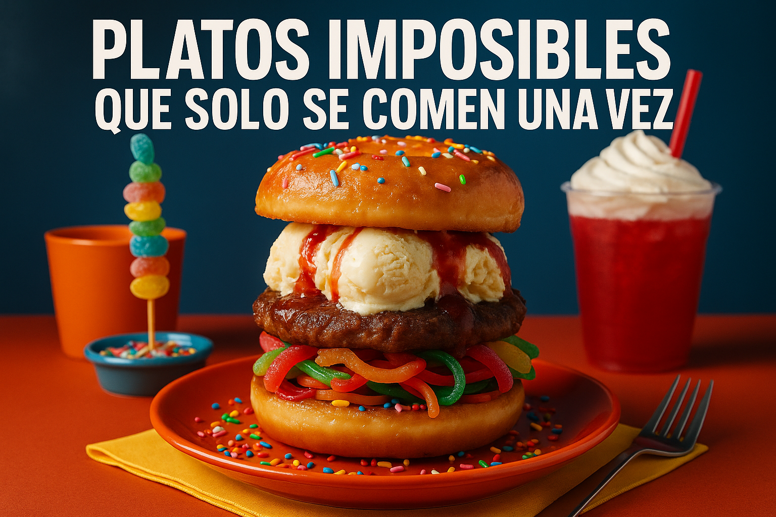 Imagen generada con IA para el artículo Platos imposibles que solo se comen una vez