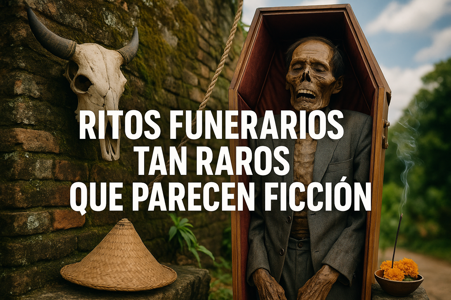 Imagen generada con IA para el artículo Ritos funerarios tan raros que parecen ficción