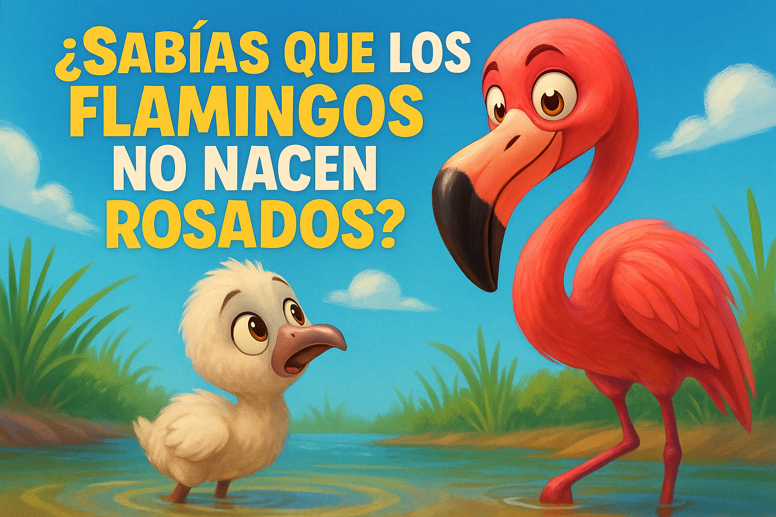 Imagen generada con IA para el artículo ¿Sabías que los flamingos no nacen rosados?