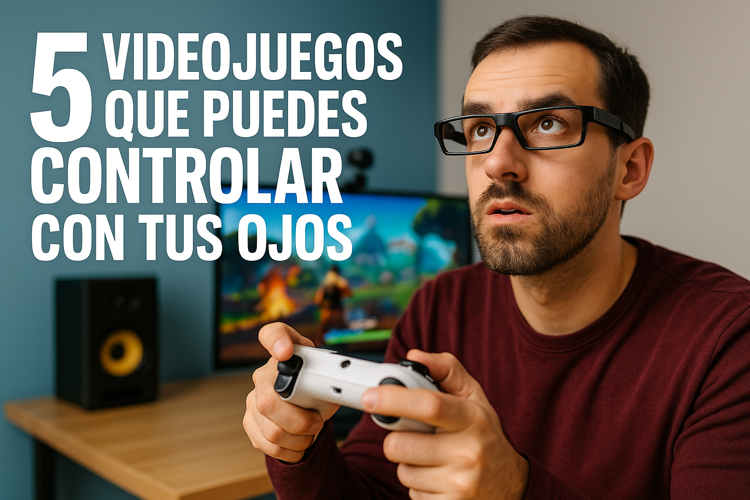Imagen generada con IA para el artículo 5 videojuegos que puedes controlar con tus ojos