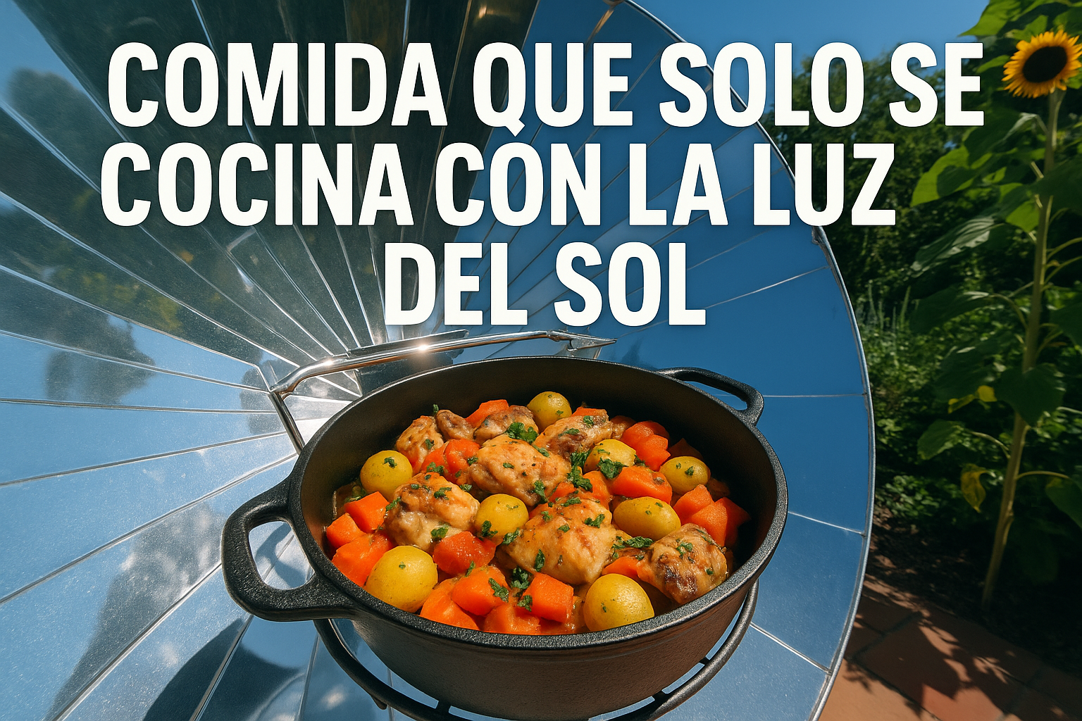 Imagen generada con IA para el artículo Comida que solo se cocina con la luz del sol