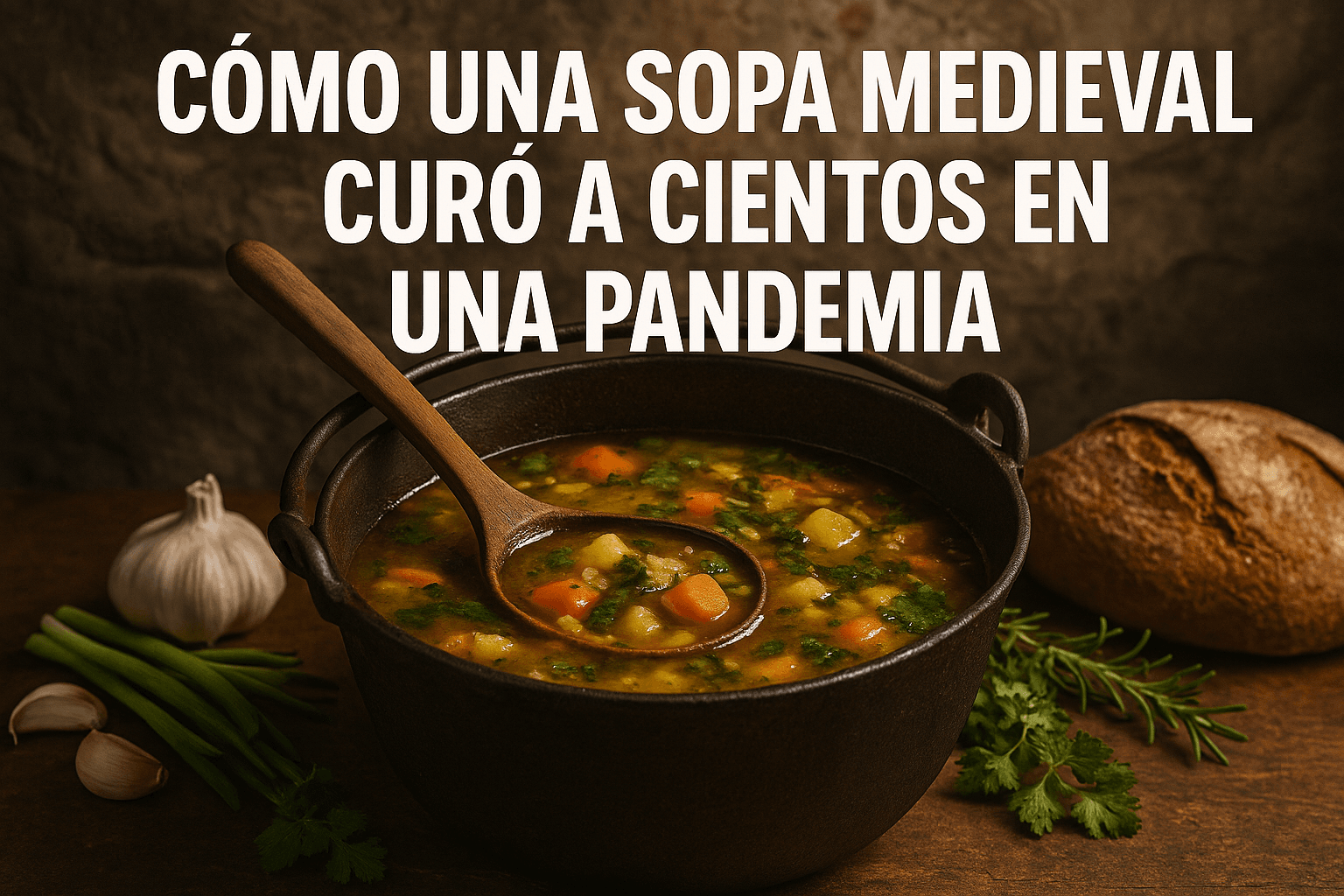 Imagen generada con IA para el artículo Cómo una sopa medieval curó a cientos en una pandemia