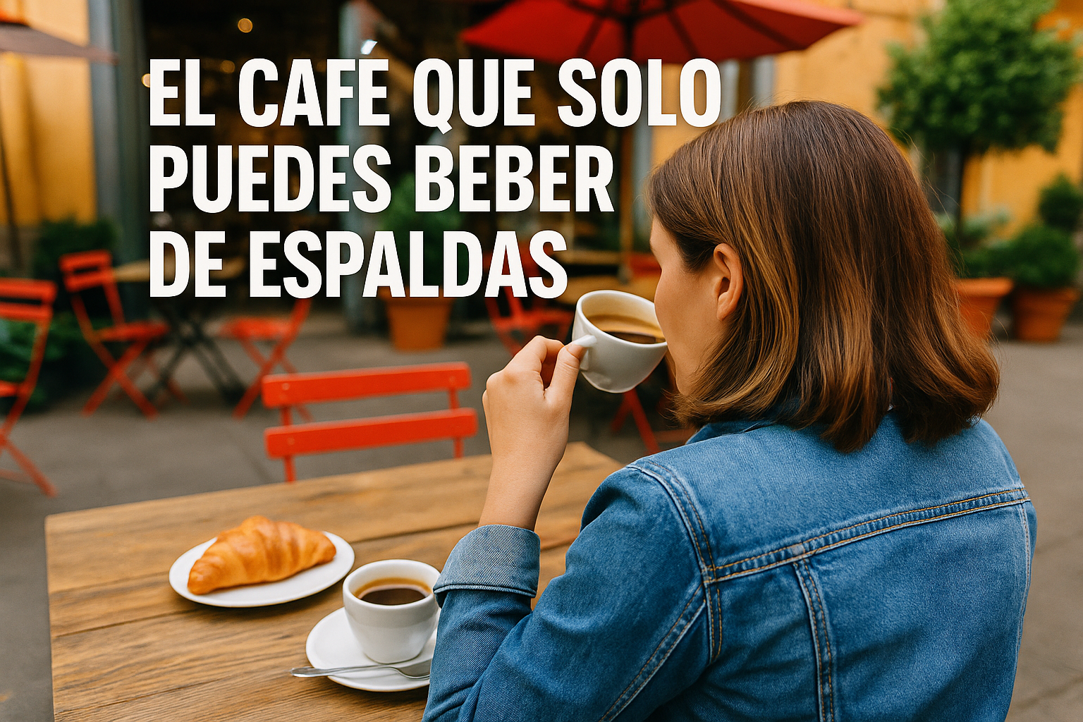 Imagen generada con IA para el artículo El café que solo puedes beber de espaldas