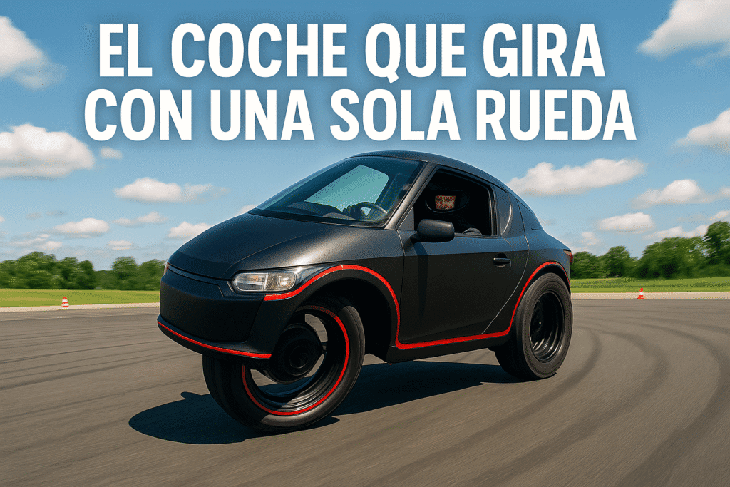 Imagen generada con IA para el artículo El coche que gira con una sola rueda