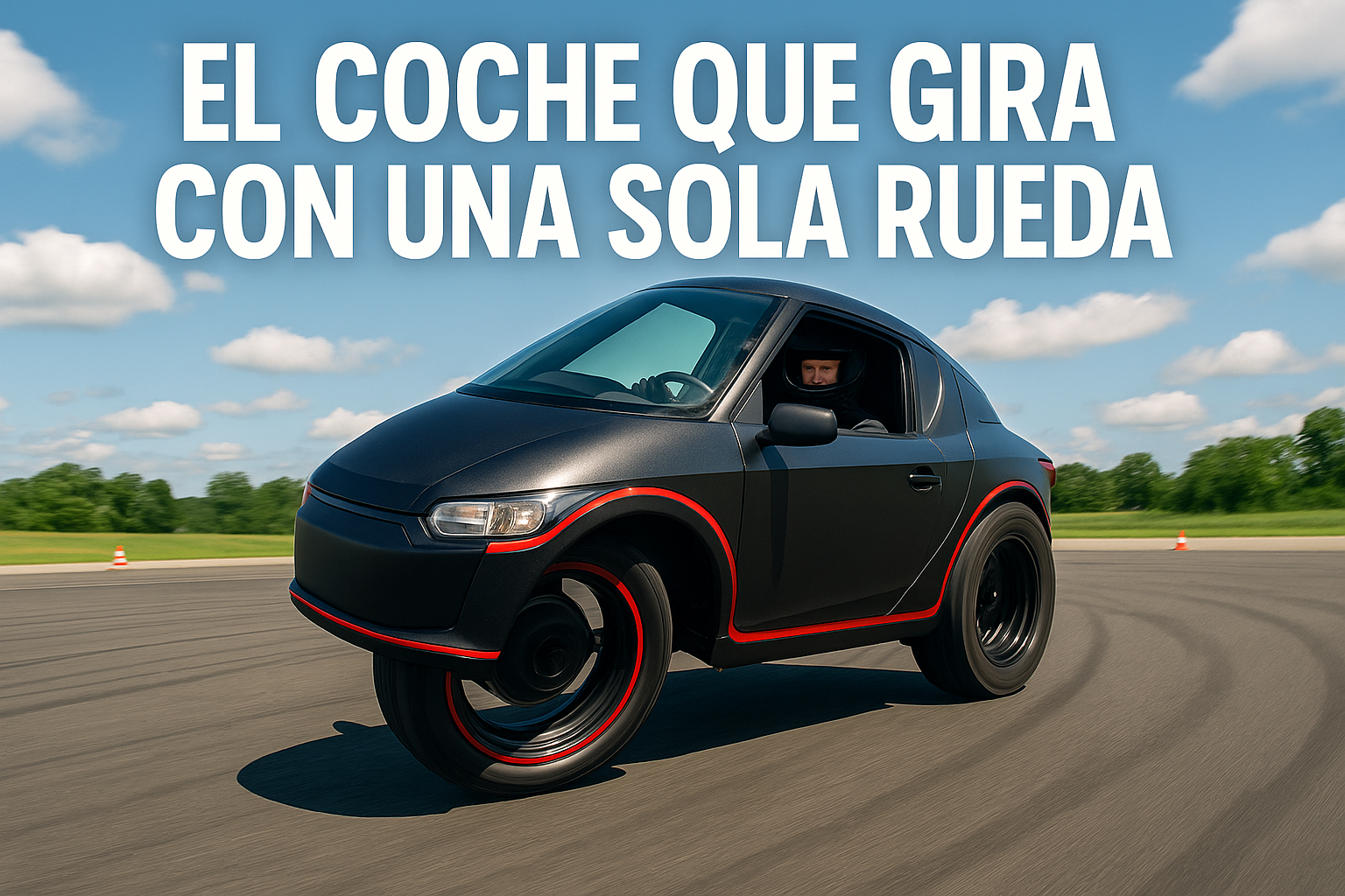 Imagen generada con IA para el artículo El coche que gira con una sola rueda
