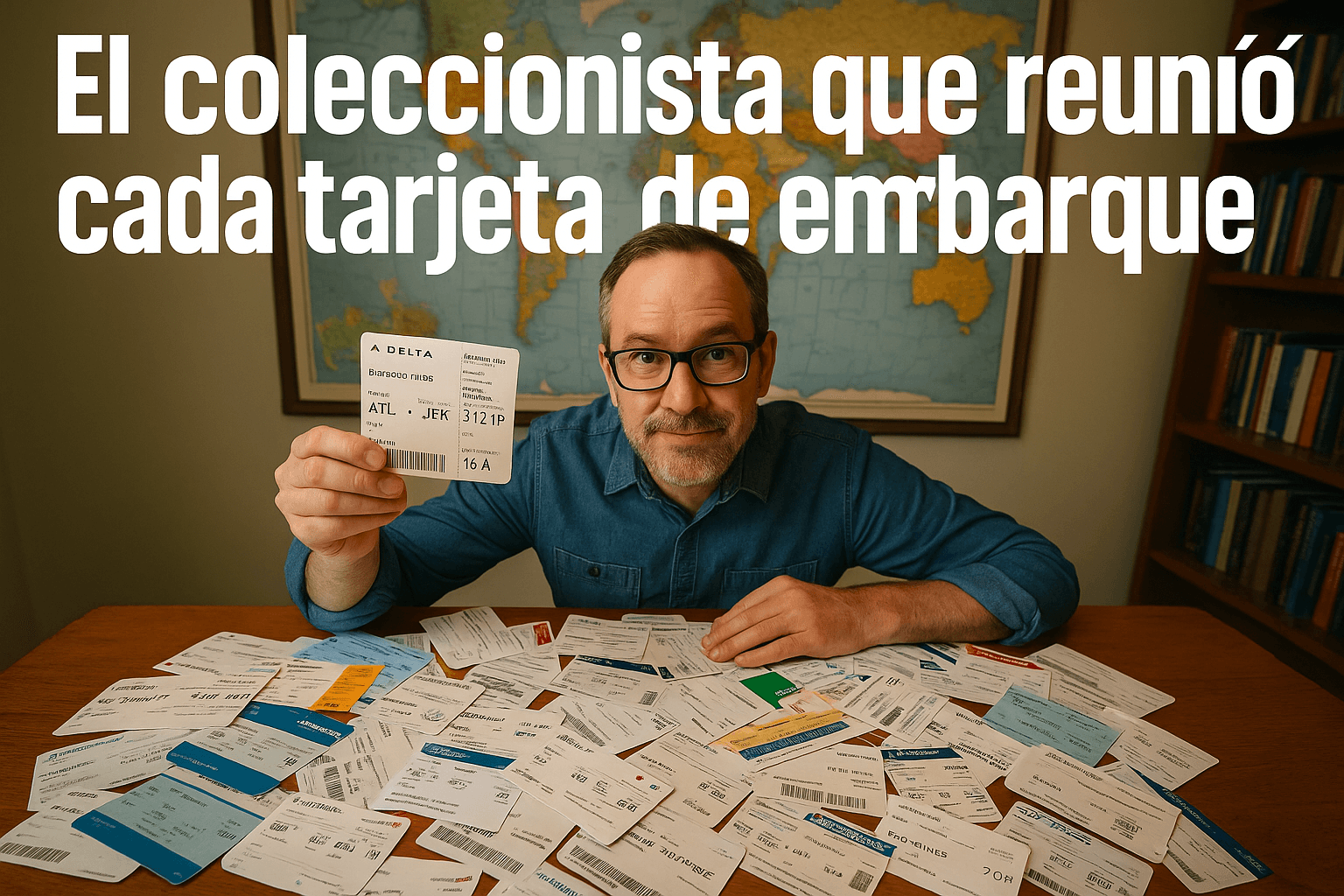 Imagen generada con IA para el artículo El coleccionista que reunió cada tarjeta de embarque