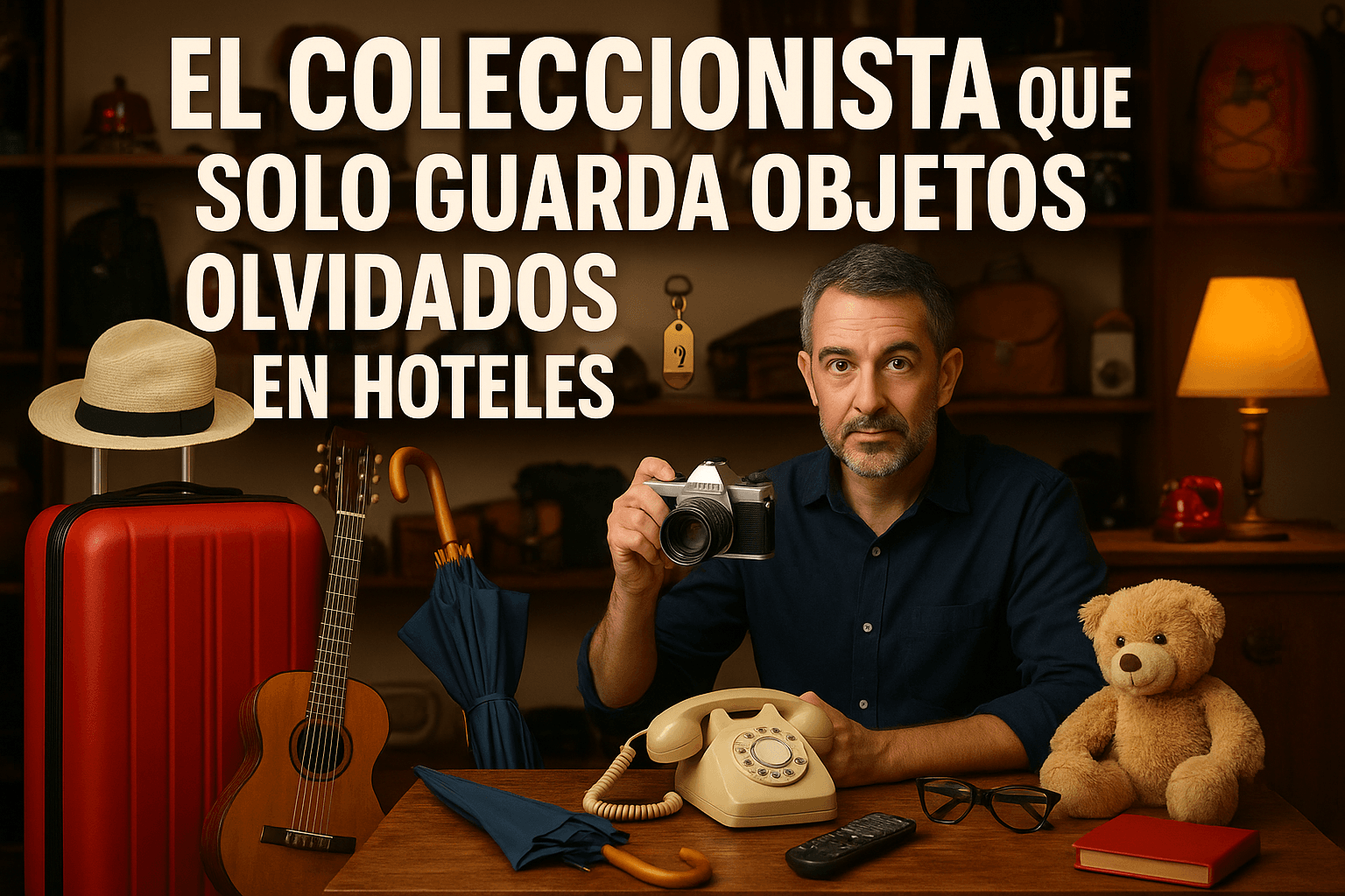 Imagen generada con IA para el artículo El coleccionista que solo guarda objetos olvidados en hoteles