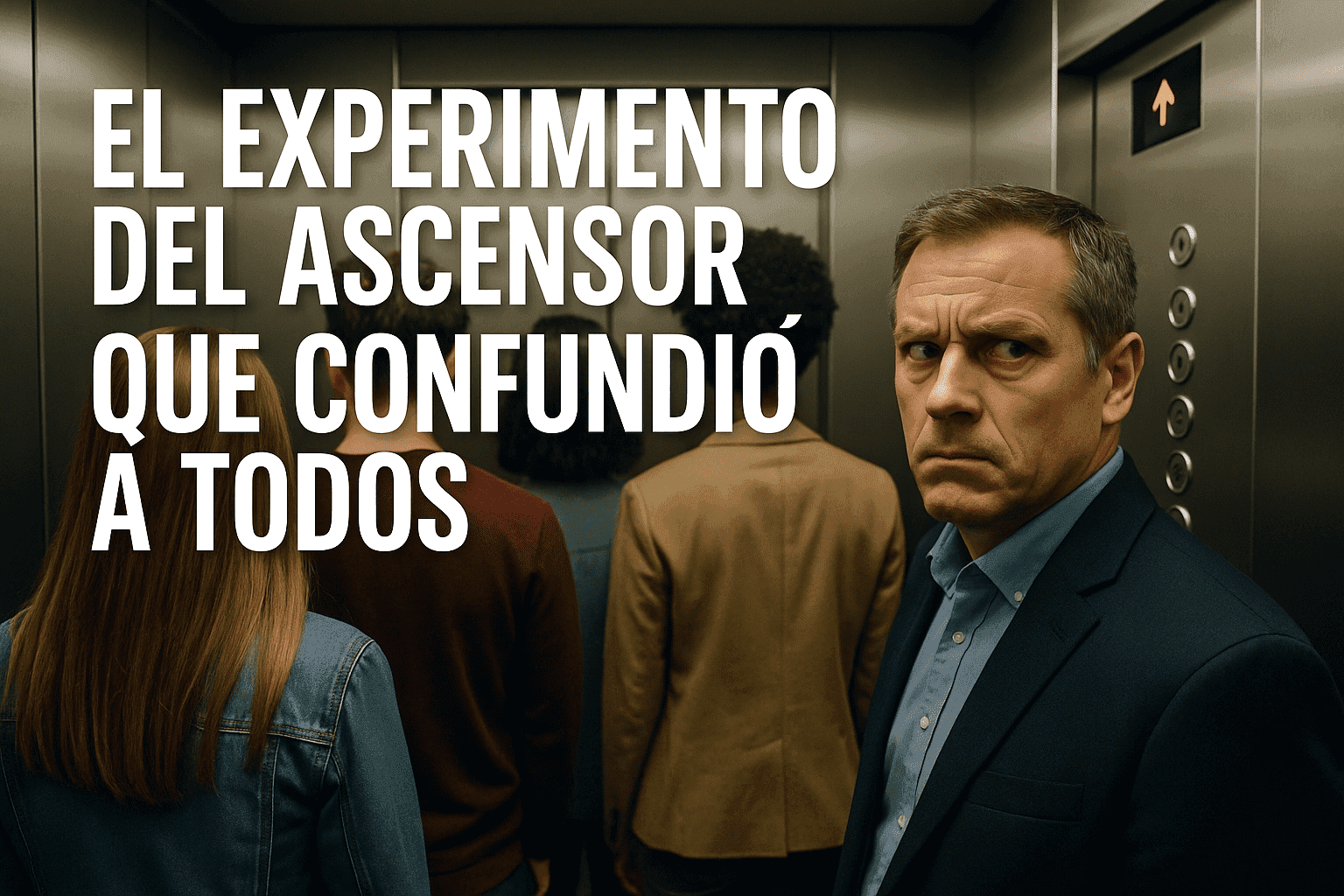 Experimento del ascensor: psicología social y presión de grupo real 1 Imagen generada con IA para el artículo El experimento del ascensor que confundió a todos