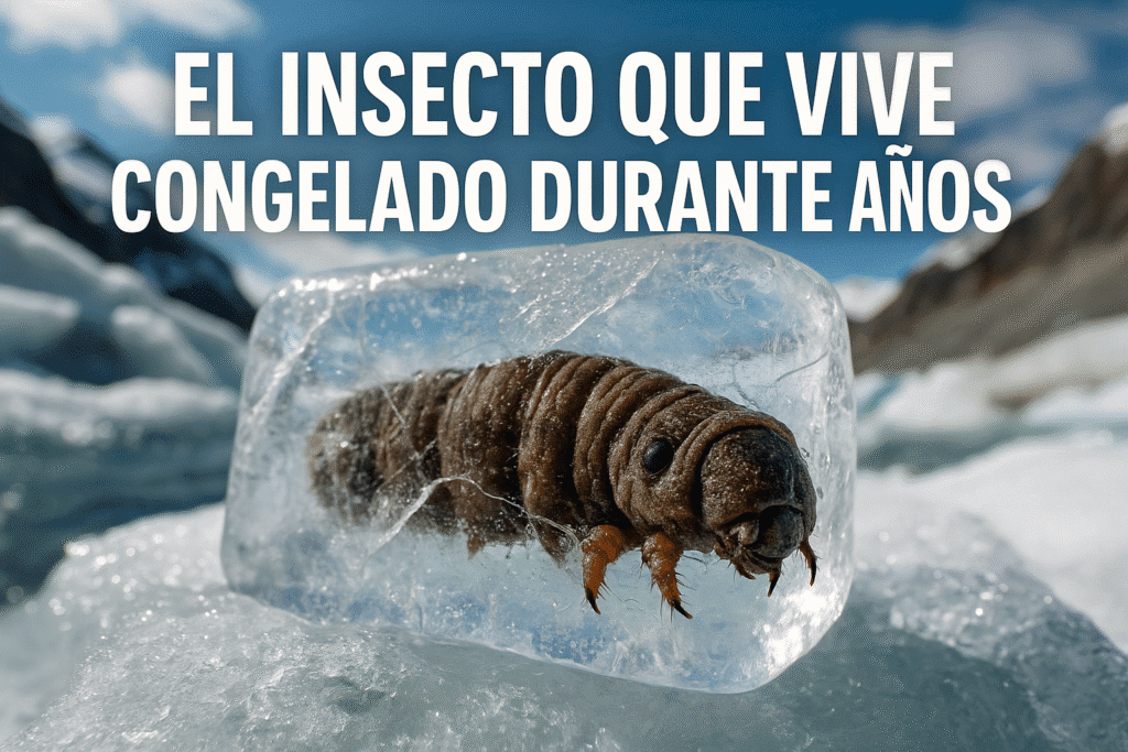 Imagen generada con IA para el artículo El insecto que vive congelado durante años
